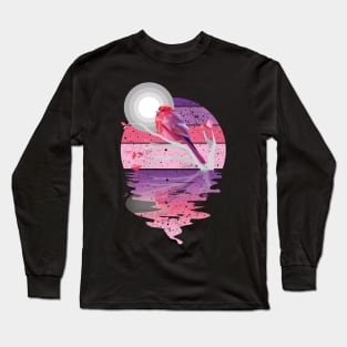 Vintage cute bird reflected on lights of moon Long Sleeve T-Shirt